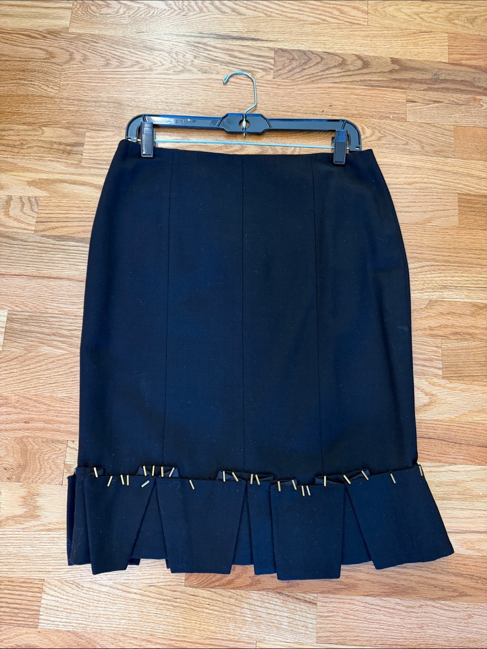 Per Se Black Pencil Skirt with Pleated Hem and Gold Studs